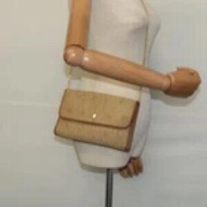 Christian Dior Honeycomb Canvas Chain Shoulder Bag Beige Gold Auth